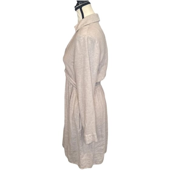 Joie Beige Long Sleeve Knot Front Linen Blend Collared Dress Sz S Travel Coastal - Picture 4 of 11